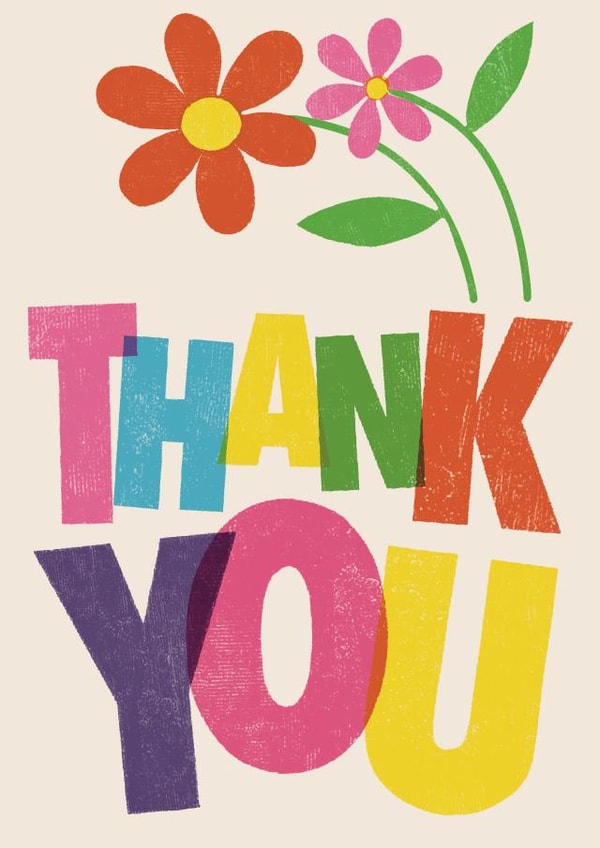 Cute retro lettering Thank You card for a friend or loved one created by Rebecca McConnachie