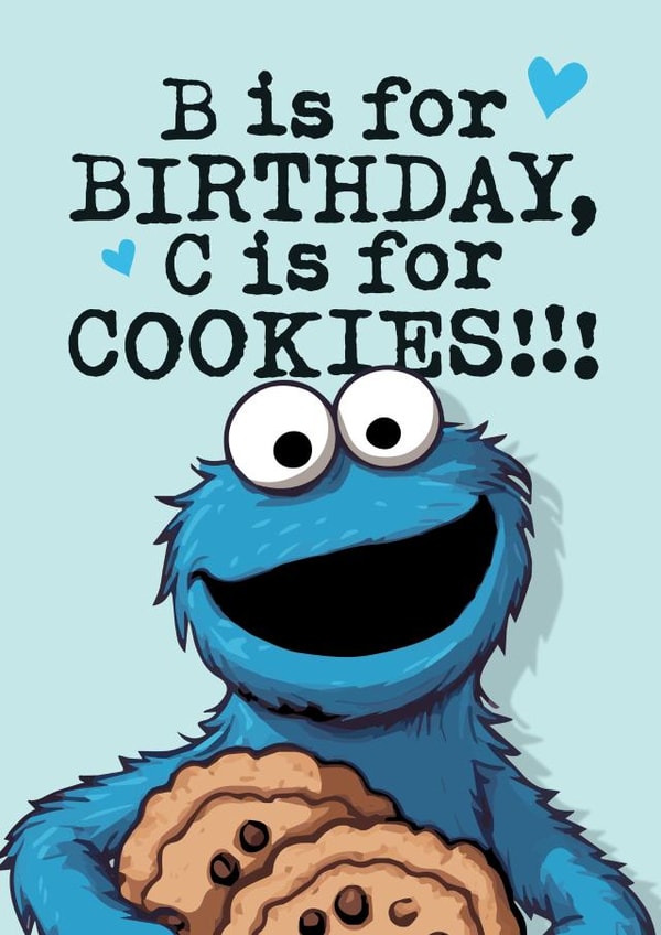 Funny Birthday Card - Sesame Street - Cookie Monster created by Mrs Best Paper Co.