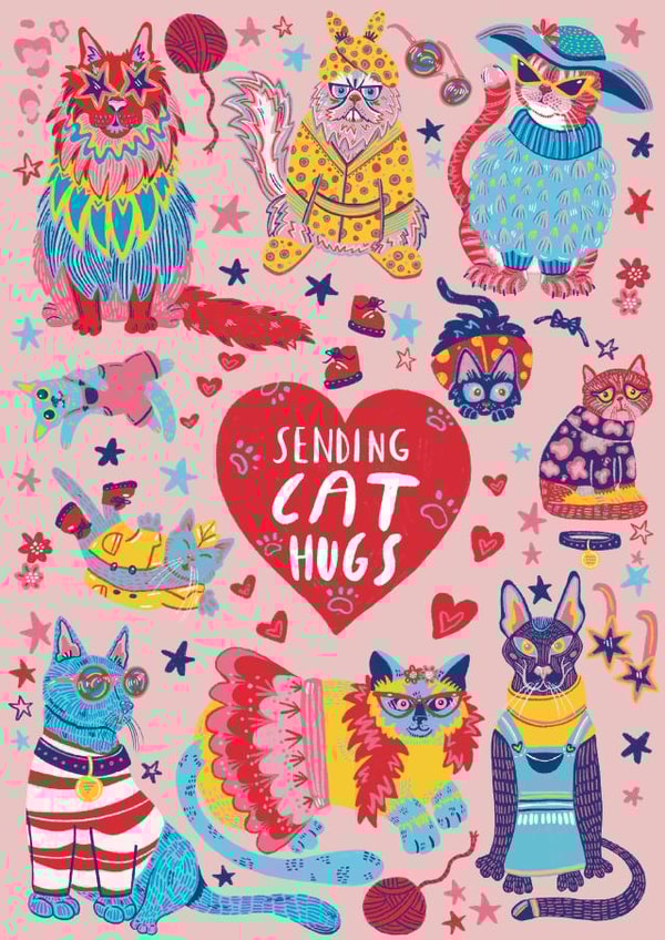 Cute Love & Friendship Card - Sending Cat Hugs created by Jess Hislop