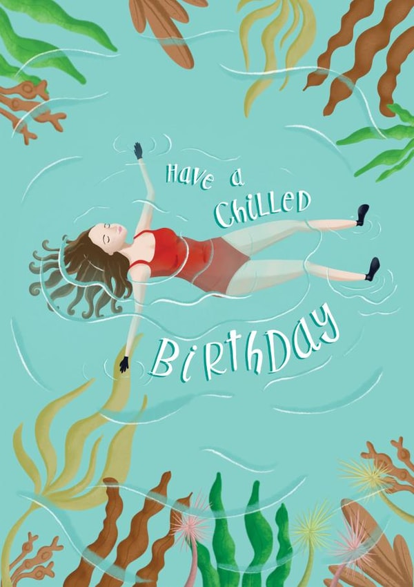 Fun Birthday Card - Wild Swimmer - Relaxed Floating in Sea Seaweed - Swim Friend created by Crafty Coast