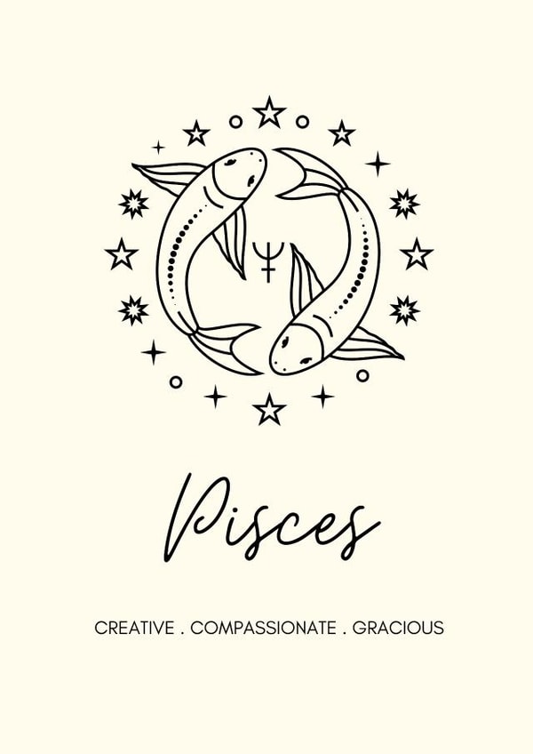 Pisces Horoscope Birthday Card or just because! created by Lola and Lily Prints