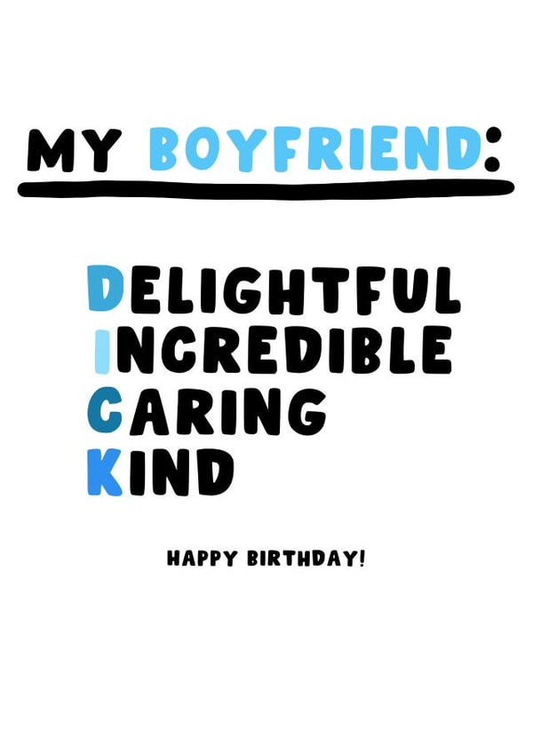 Funny Birthday Card - For Boyfriend - Dick created by Pink Peach Cards