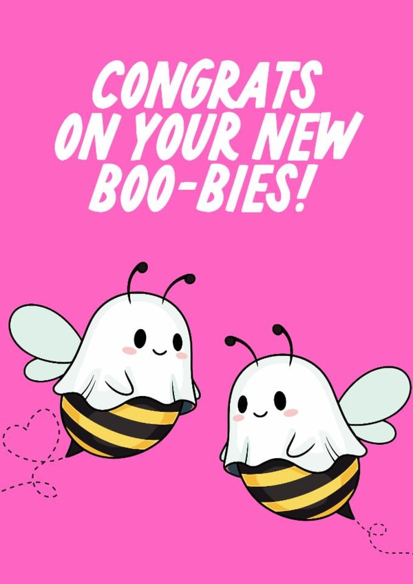 Congratulations On Your New Boobs - Funny Bee Pun Card created by The Marmalade Cat