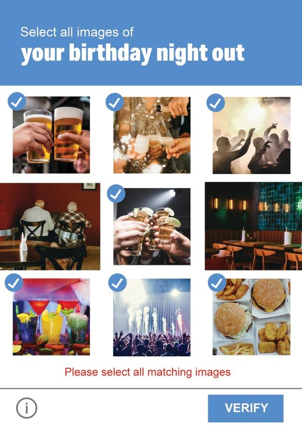 Funny Birthday Card - Captcha - Your Birthday Night Out created by Wobbly Eyes