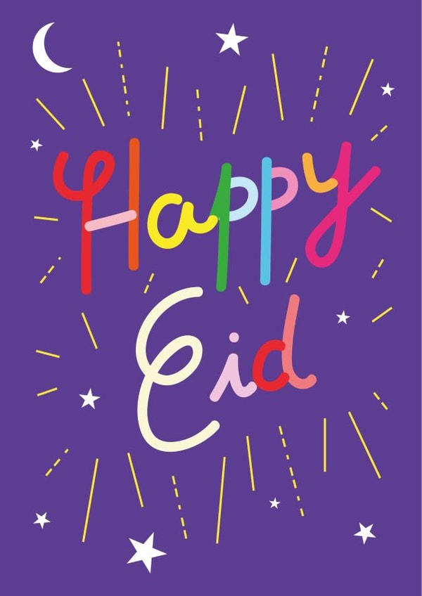Happy Eid Mubarak Moon Stars Card - Blessed Eid al-Fitr - Ramadan - Eid al-Adha created by I AM A