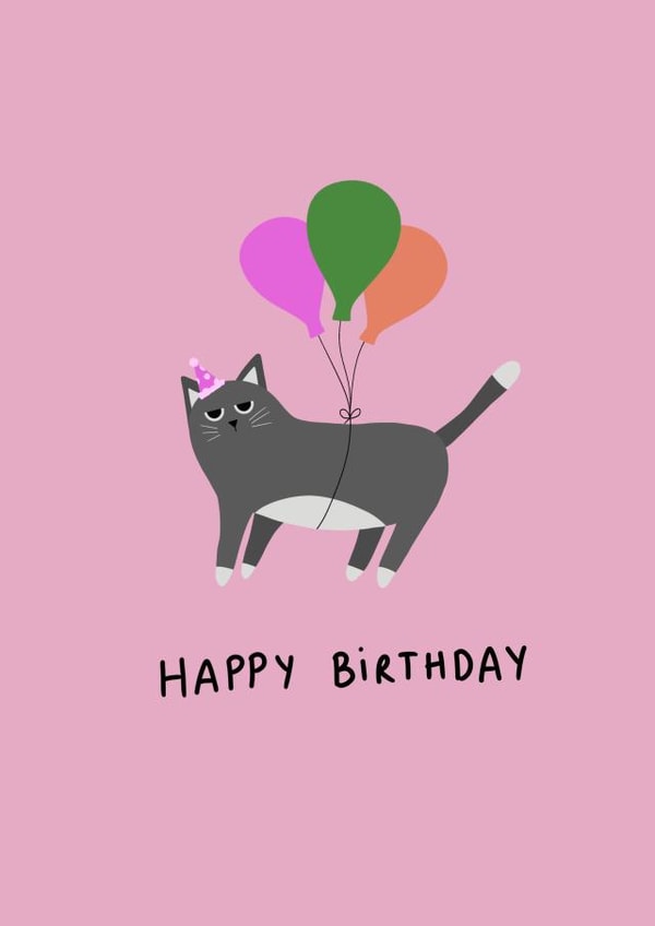 Cute Birthday Card - Cat & Balloons created by Olivia Knights
