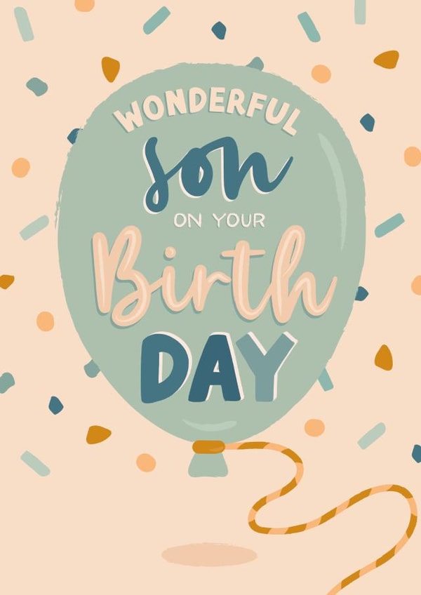 Cute Birthday Card - for your Wonderful Son - Birthday Balloon created by The Pattern Press