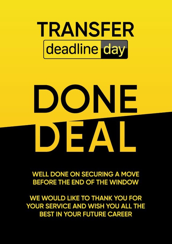 Funny Leaving Card For Staff and Co-workers – Transfer Deadline Day created by Paul Stevens