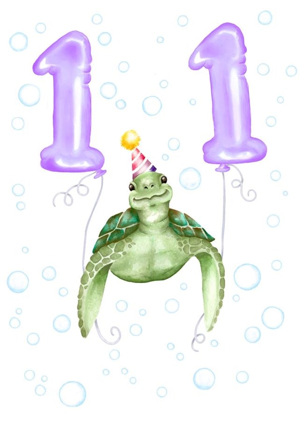 Cute Birthday Card - 11th - Sealife Turtle created by Citrus Bunn