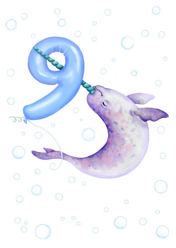 Cute Birthday Card - 9th - Sealife Narwhal created by Citrus Bunn