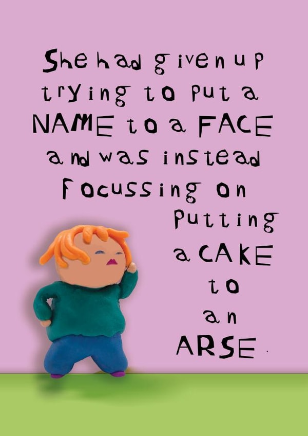 Funny birthday, any occasion card about cakes and arses created by CHARLOTTE WEBB UK