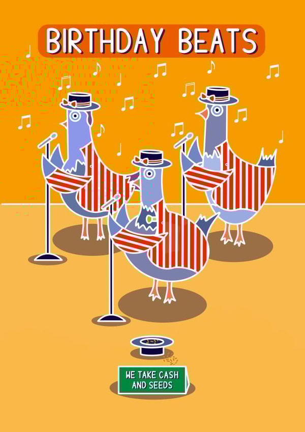 Funny singing pigeon birthday card for anyone. created by Pigeon Pals