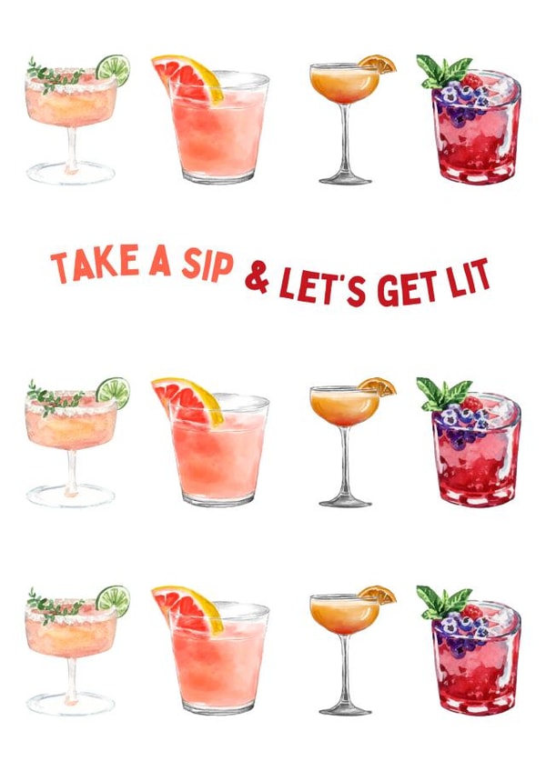 Birthday Card for your bestie - "Take a sip and let's get lit" created by Tash Adele Studios