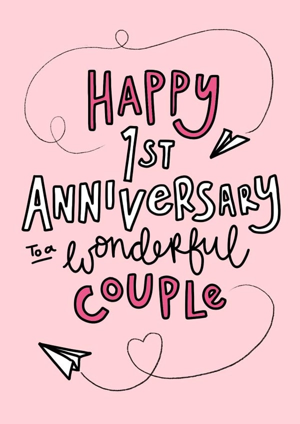 Cute First Anniversary Card - Paper Planes - Happy Couple created by Oops a doodle