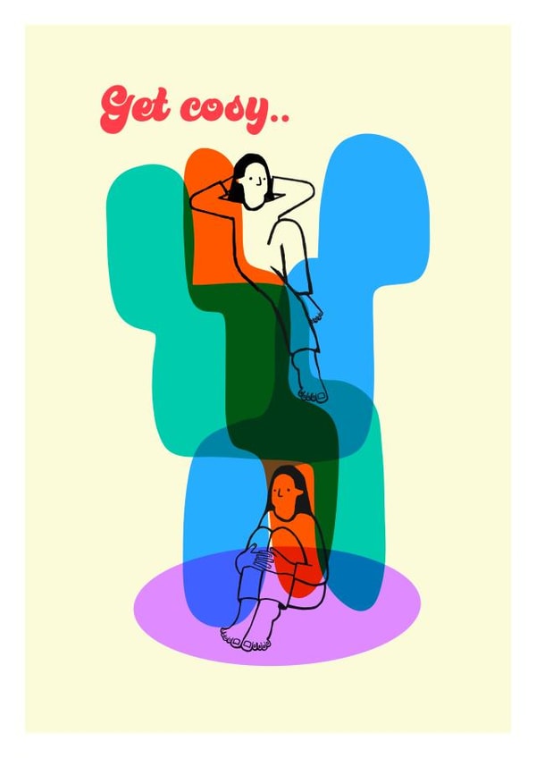 Colourful and calming Get Cosy card for any occassion created by Nick Peill