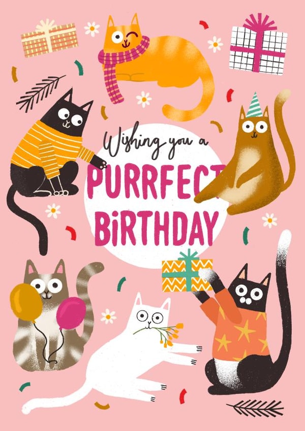 Cute Birthday Card - Hand illustrated Punny Cat Card created by AbiGoLucky