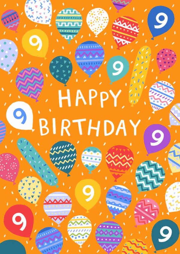 Pretty Birthday Card - 9 Today - Patterned Balloons created by Pear Tree Press