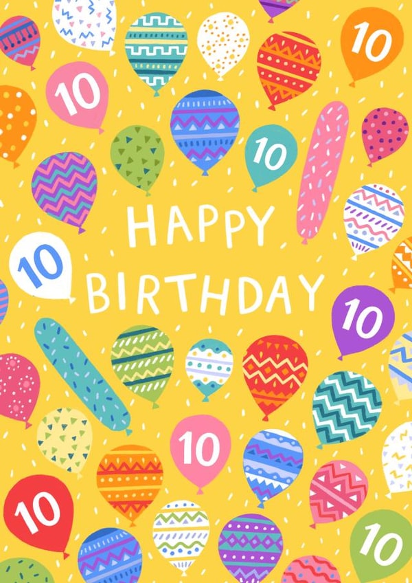 Pretty Birthday Card - 10 Today - Patterned Balloons created by Pear Tree Press