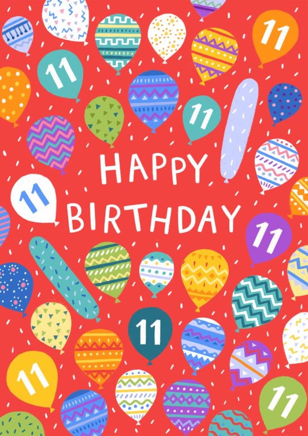 Pretty Birthday Card - 11 Today - Patterned Balloons created by Pear Tree Press