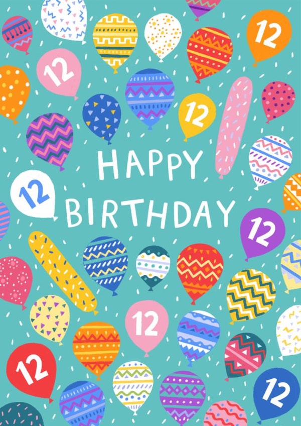 Pretty Birthday Card - 12 Today - Patterned Balloons created by Pear Tree Press