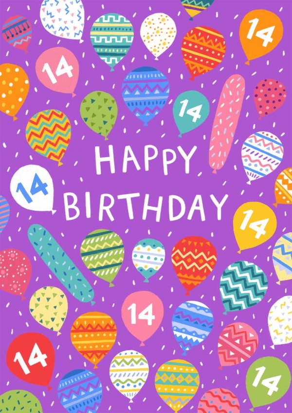 Pretty Birthday Card - 14 Today - Patterned Balloons created by Pear Tree Press