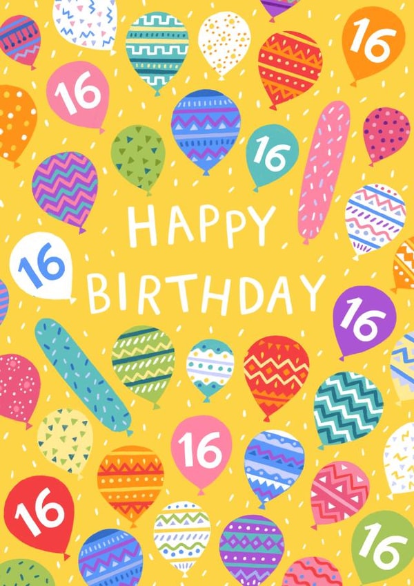 Pretty Birthday Card - 16 Today - Patterned Balloons created by Pear Tree Press