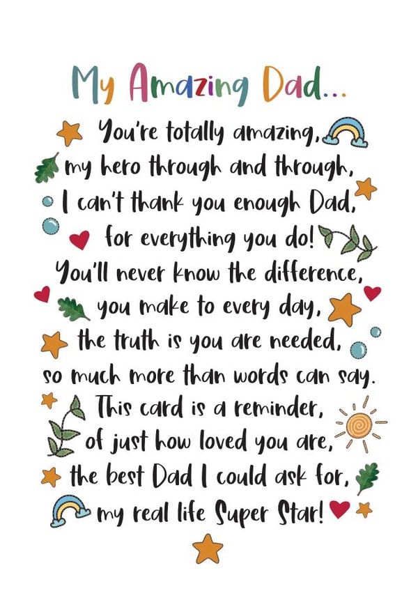 Heartfelt Fathers Day Card - My Amazing Dad - Thoughtful Thank You Poem created by And You Can Quote Me