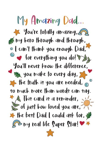 Poem My Father Is Great Heartfelt Fathers Day Card My Amazing Dad