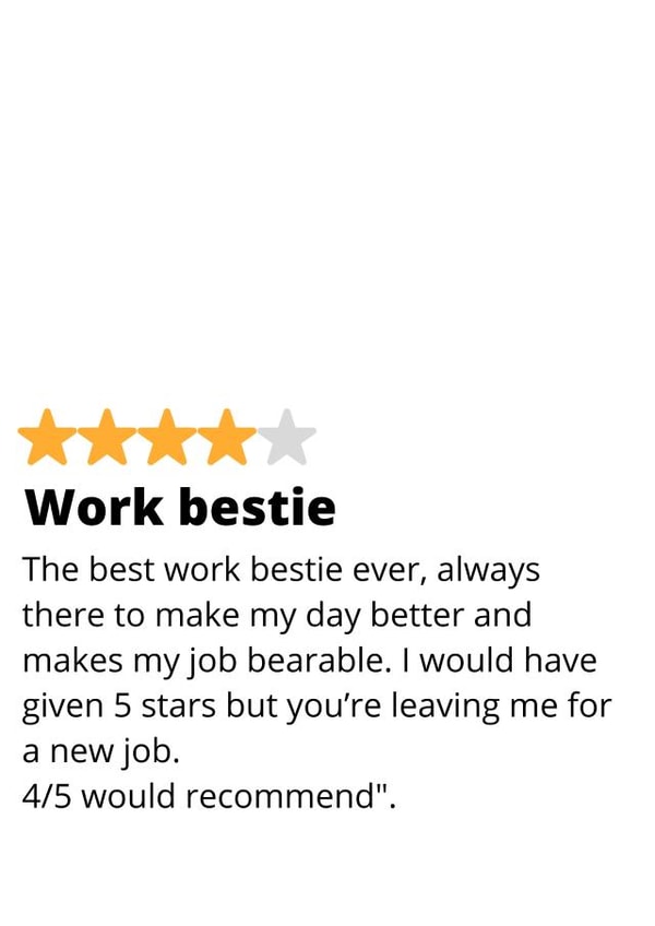 Funny Leaving Card - Work Bestie - Star Rating created by original fox designs