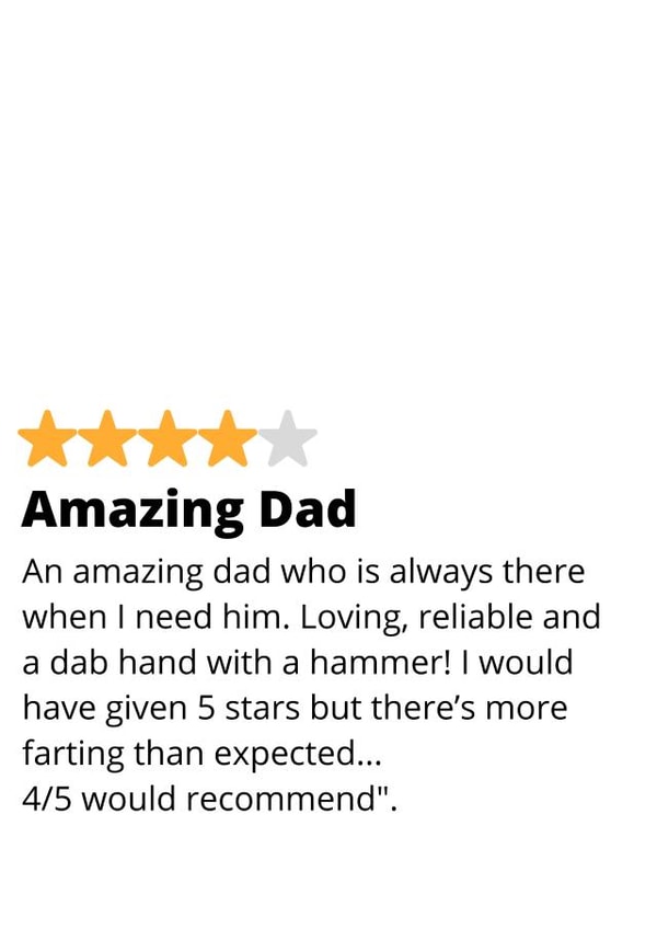 Funny Fathers Day Card - Amazing Dad - Star Rating created by original fox designs