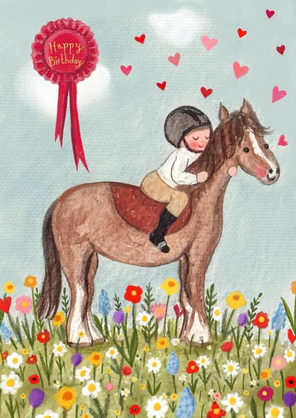 Pretty Birthday Card - Horse Riding Illustration created by Love Lucy Illustration