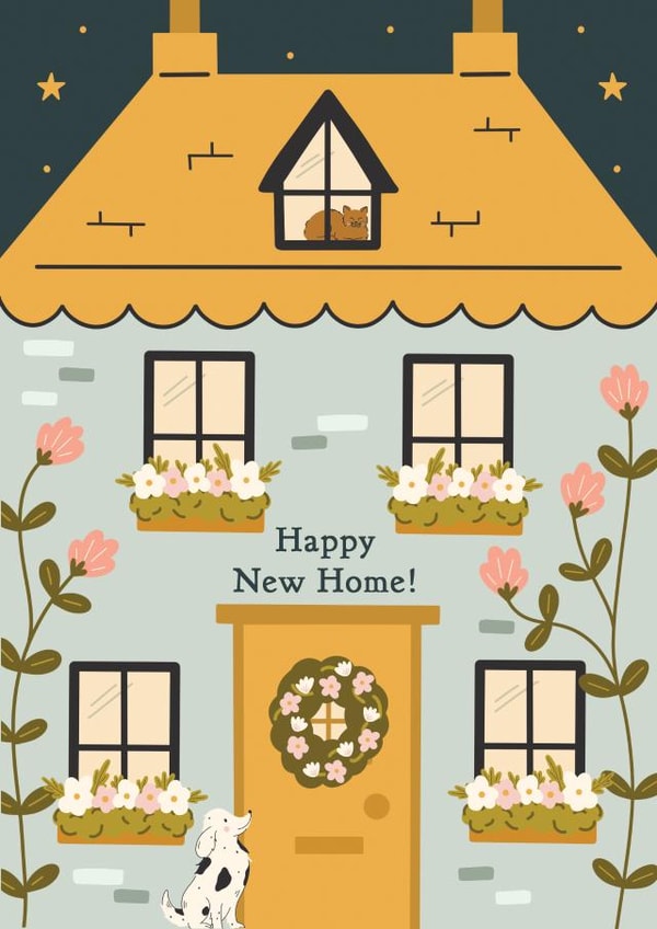 Cute New Home Card - Pretty Illustration - Dog and Cat created by Abbie Imagine