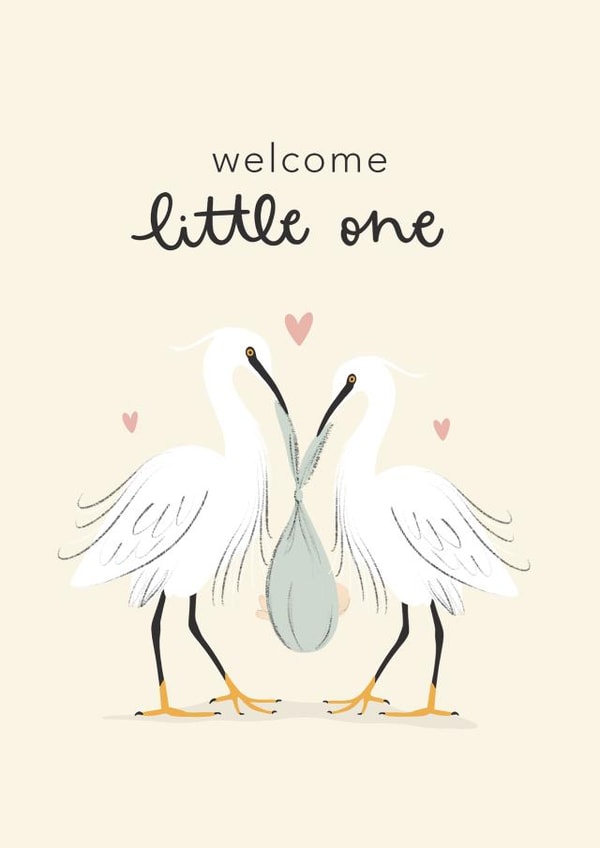 Cute New Baby Card - Welcome Little One - Stork Birds created by Abbie Imagine