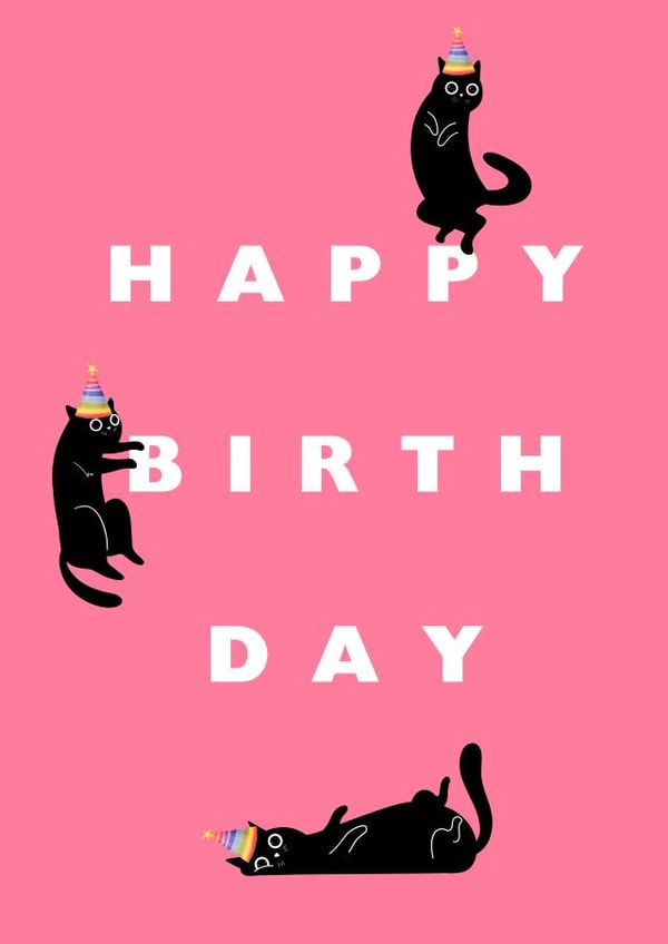 Cat Birthday Card - Black Cats in Party Hats created by Tash Adele Studios