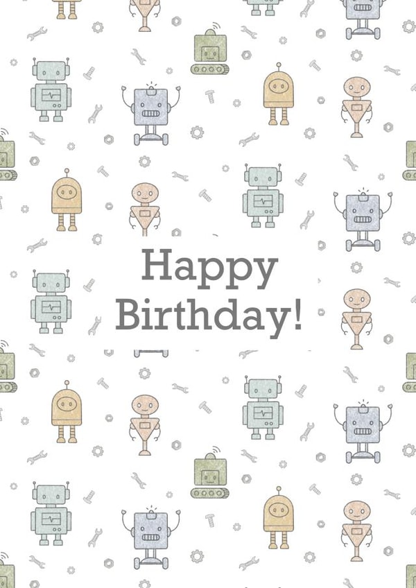 Children's Birthday Card - Pencil Robots Happy Birthday created by The Orchard Embroidery Co.
