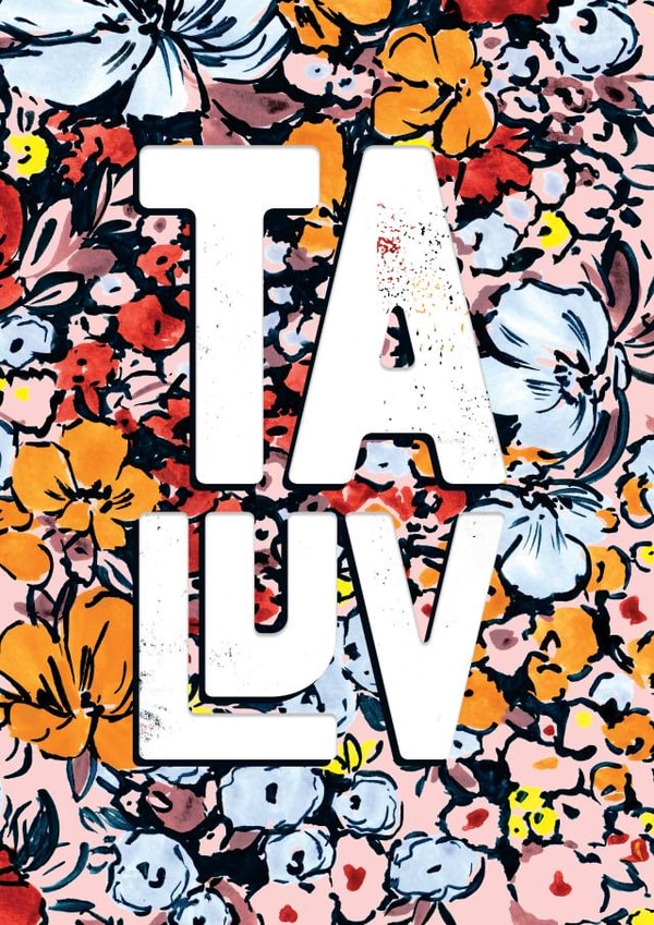 Yorkshire Thank You Card - Ta Luv - Bold Typography and Floral Pattern created by Rebecca Prinn