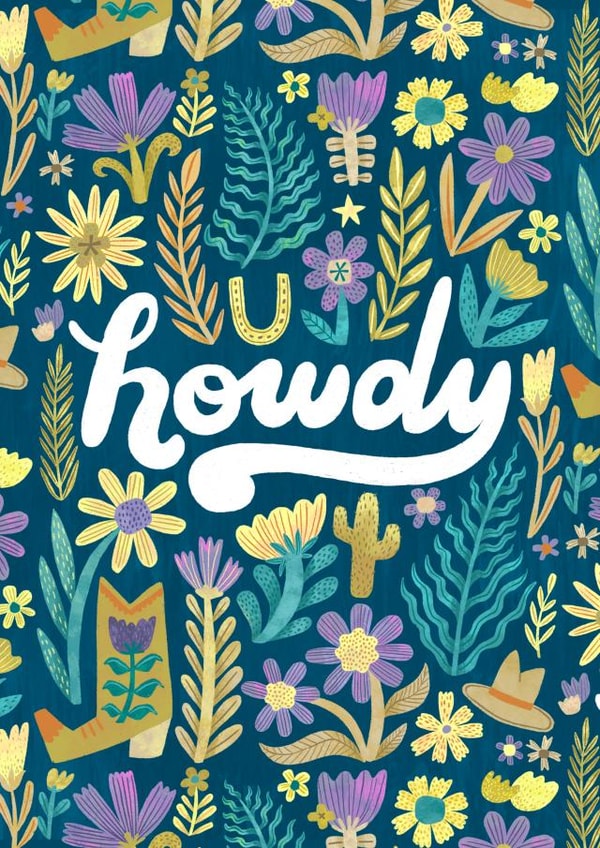 Pretty Thinking of You Card - Flowers, Western Pattern - Howdy created by Kay Wolfersperger