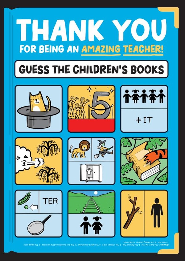Cute Thank You Card - For Teacher - Guess The Children's Books! created by Daniel Benney