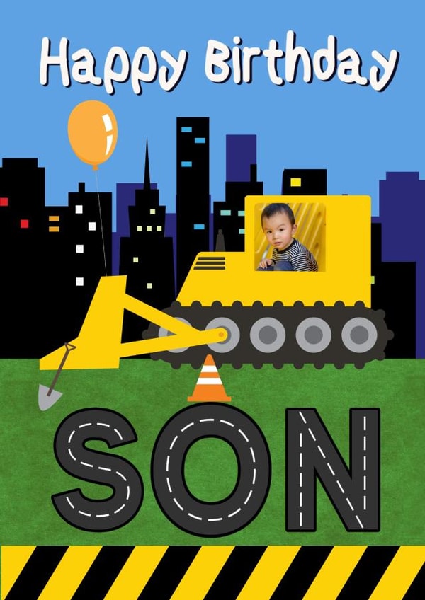 Cute Birthday Photo Card - For Son - Digger created by Kerrylovescards
