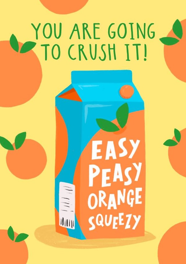 Funny Exam Good Luck Card - Wish Them Good Luck - Zingy Orange Juice Card created by Running with Scissors
