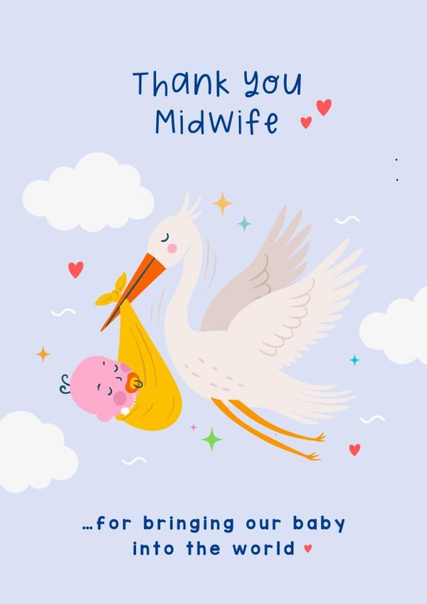 Cute Thank You Card - For Midwife - Baby Delivery - Stork created by Lucy Rose Party