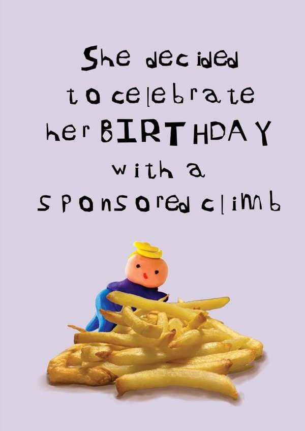 Funny birthday card for a food loving friend - chip mountain. created by CHARLOTTE WEBB UK