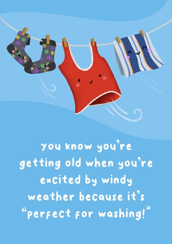 Funny Birthday Card - Laundry - Excited by Windy Weather created by Dolli Does Design