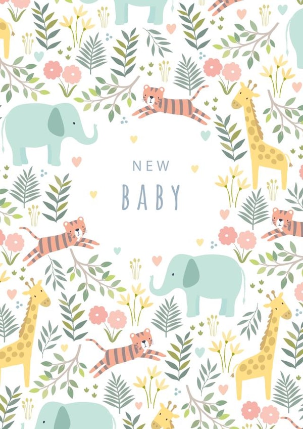 Cute New Baby Card - Neutral - Jungle Animals created by Klara Hawkins