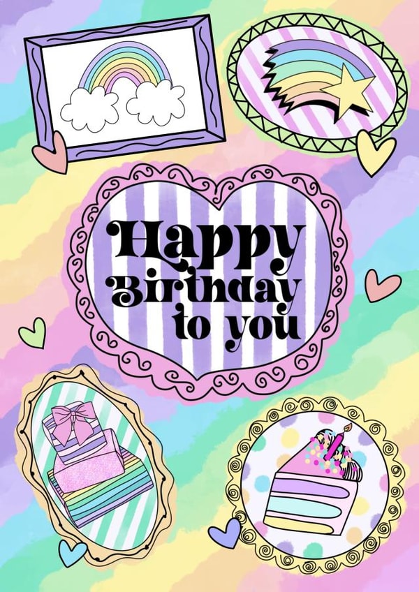 Fun, colourful Birthday card with explosion of rainbow colours! created by Helen Leppert Designs