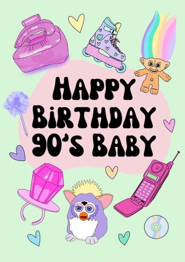 Happy Birthday 90s Kid Millenial Nostalgia Y2K Card created by Helen Leppert Designs