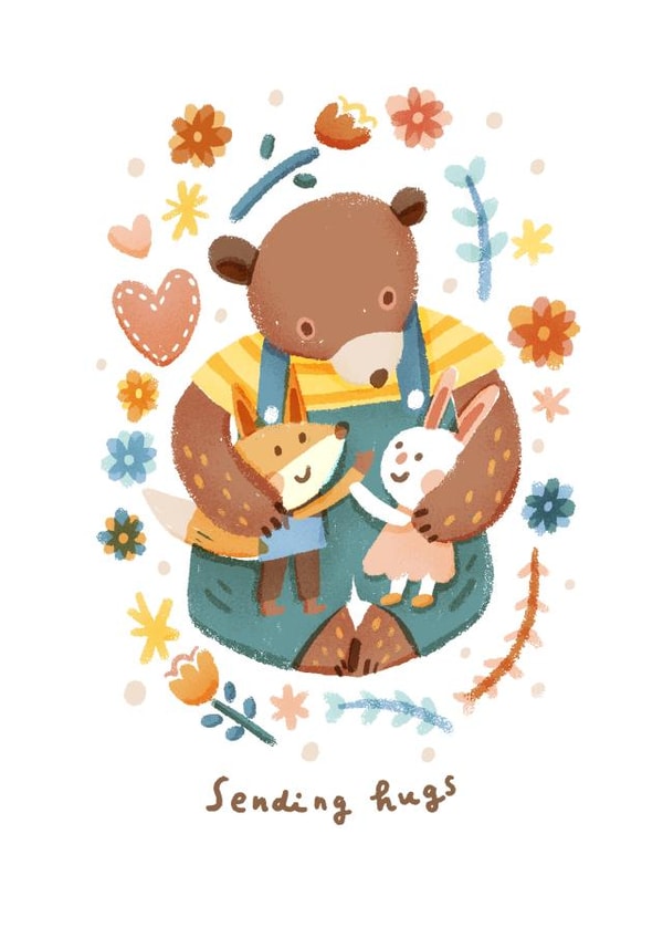 Cute Thinking of You/Sympathy Card - Sending Hugs - Woodland Animals created by Miss NoProblem