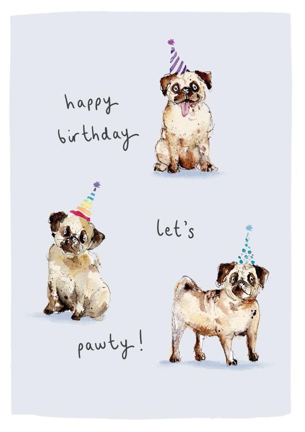 Cute Birthday Card - Pugs - Let's Pawty! created by Louise Mulgrew