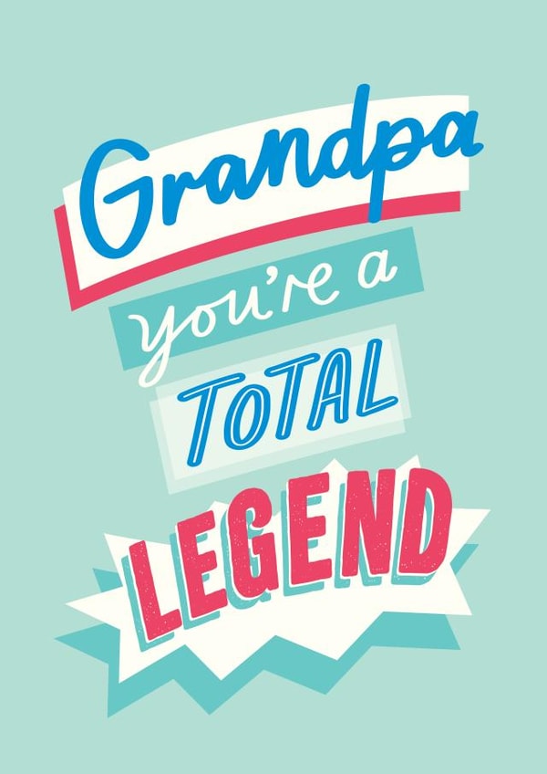 Grandpa You're A Total Legend! Retro Typographic Card created by Jane Katherine Houghton