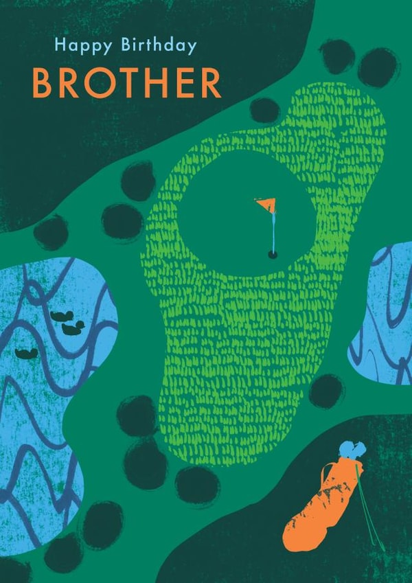 Classic Birthday Card - Brother - Golf Illustration created by Rebecca Prinn